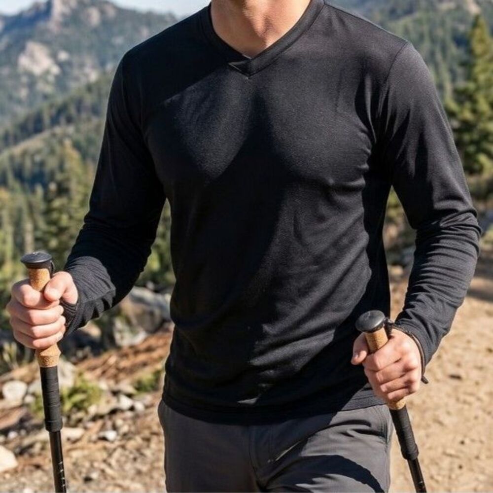 Marmot Performance Base Layer V-Neck Black Large Hiking Trail Running Shirt